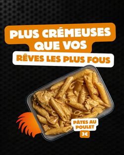 Pâtes au poulet crémeuses dans une barquette, plat à emporter proposé par le restaurant MASTER POULET - Les Lilas.